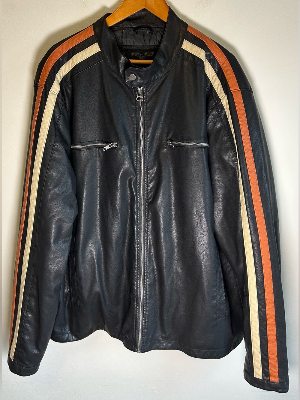 Wilsons Leather M. Julian Racing Jacket Black Orange Stripes Sz 2XLT Motorcycle